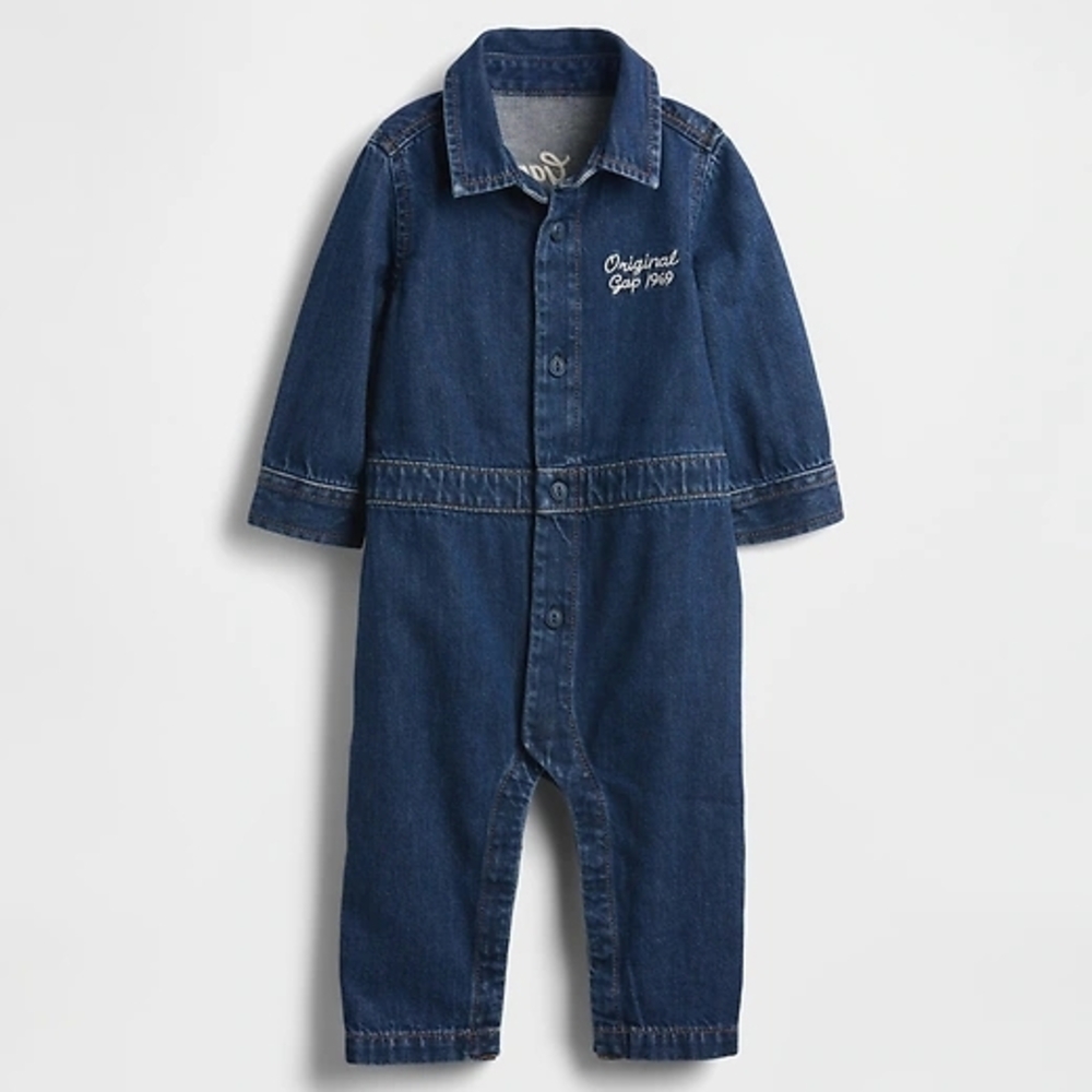 GAP Baby Denim Bear Logo Coveralls 0-3M NWT
